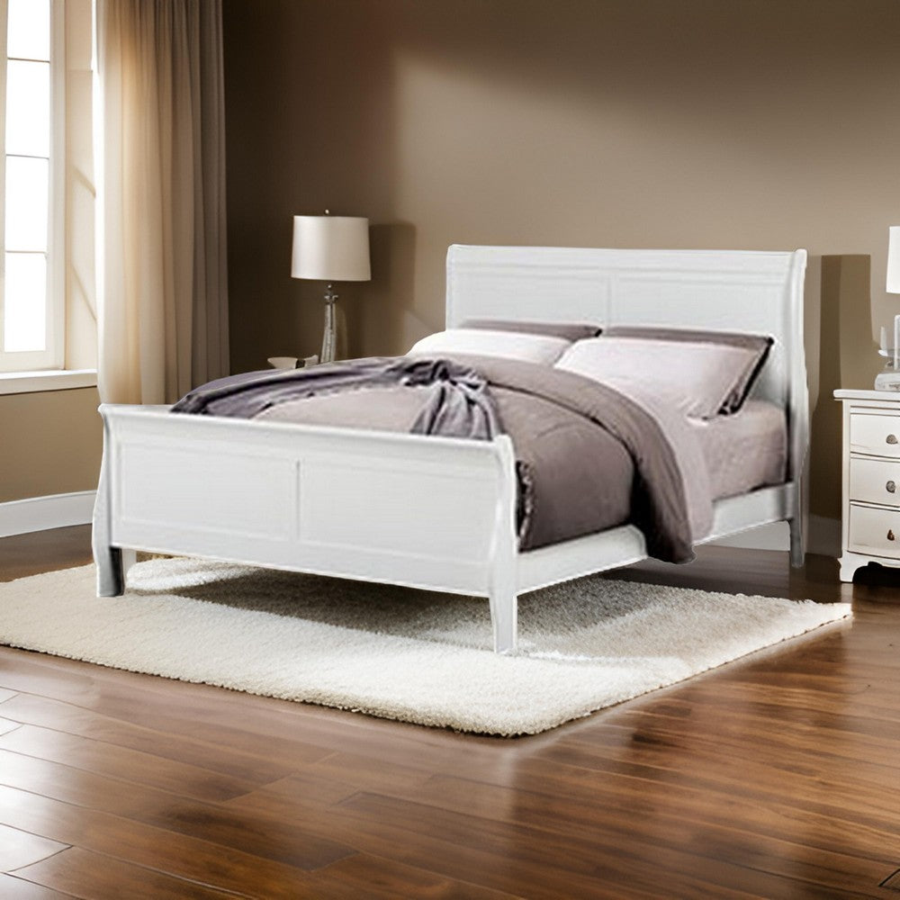 Benjara Ryla Full Size Bed, Sleek Modern Panel Headboard Design, White Solid Wood