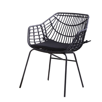 Benjara Niya Patio Chair Set of 2, Polyester, Black Steel, Outdoor Rattan Wicker
