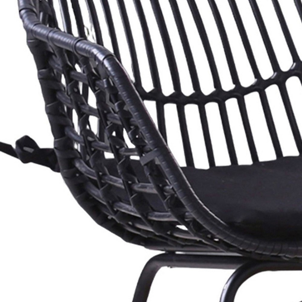Benjara Niya Patio Chair Set of 2, Polyester, Black Steel, Outdoor Rattan Wicker