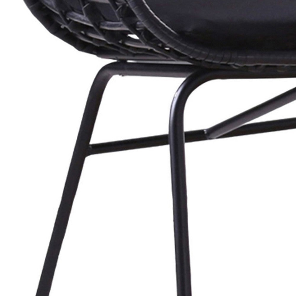 Benjara Niya Patio Chair Set of 2, Polyester, Black Steel, Outdoor Rattan Wicker
