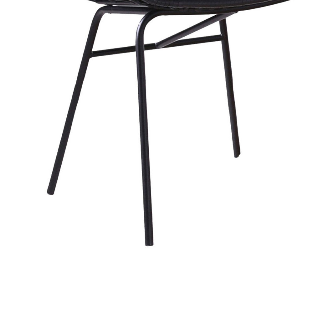 Benjara Niya Patio Chair Set of 2, Polyester, Black Steel, Outdoor Rattan Wicker