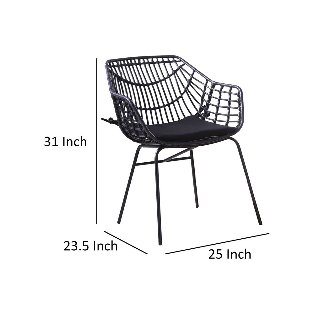 Benjara Niya Patio Chair Set of 2, Polyester, Black Steel, Outdoor Rattan Wicker