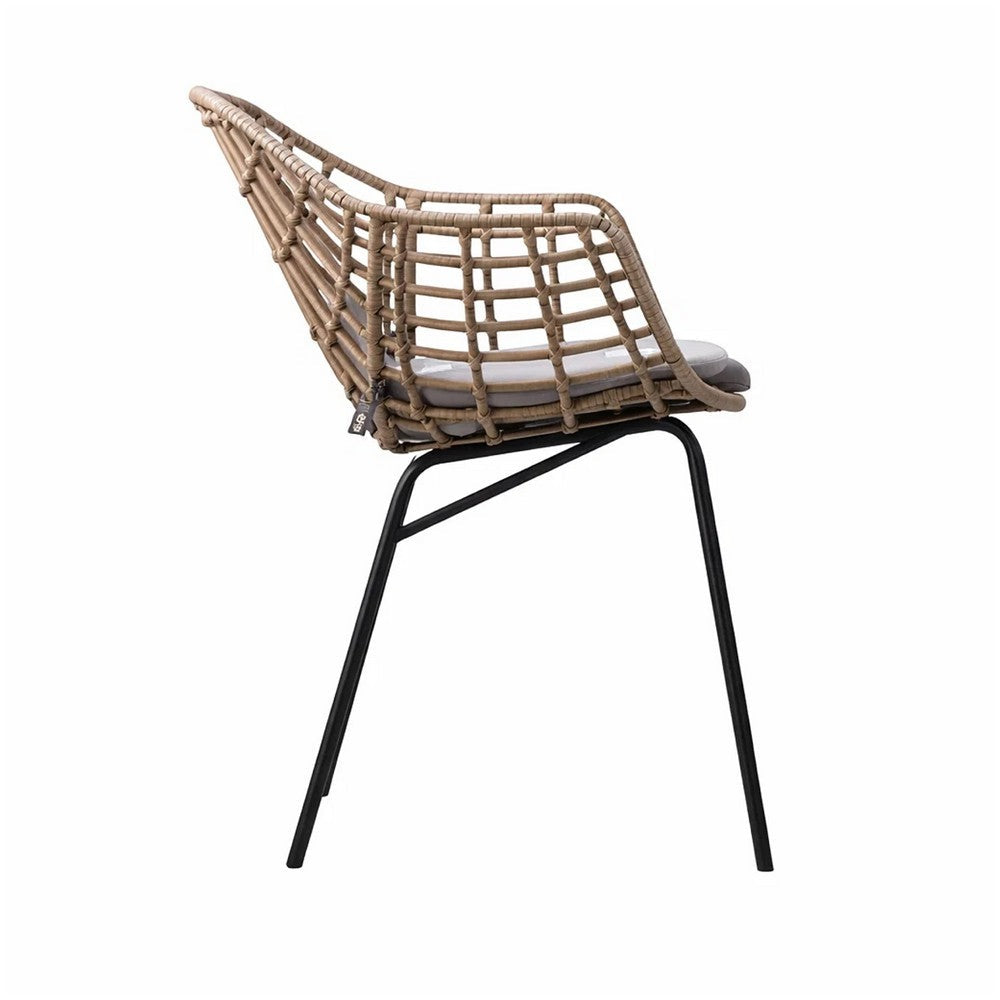 Benjara Niya Patio Chair Set of 2, Black Steel, Gray, Brown Outdoor Rattan Wicker