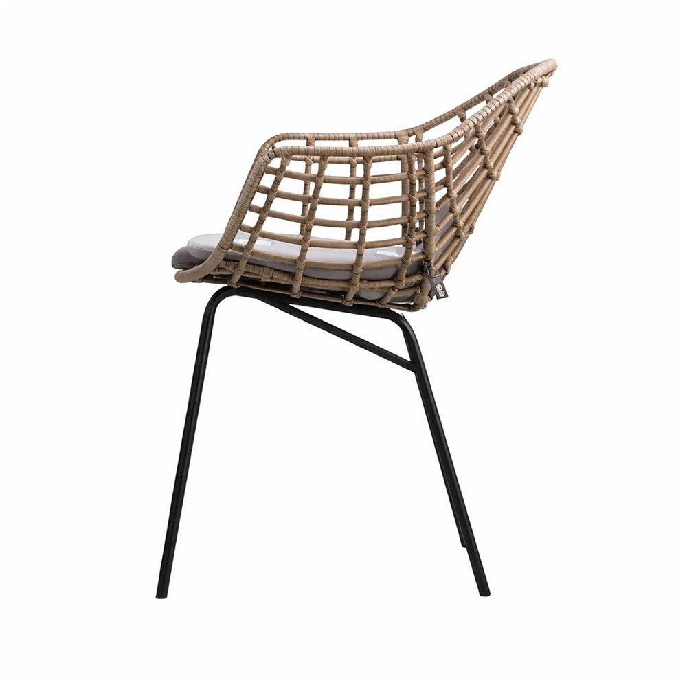 Benjara Niya Patio Chair Set of 2, Black Steel, Gray, Brown Outdoor Rattan Wicker
