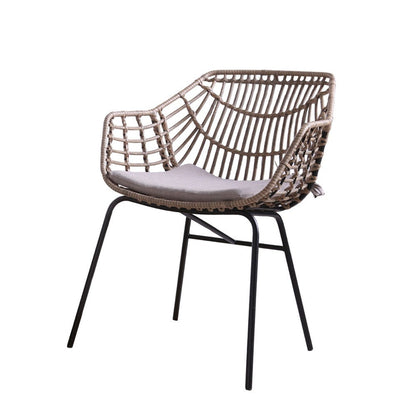 Benjara Zyan 3pc Outdoor Set, 2 Accent Chairs with Table, Black Steel, Gray, Rattan