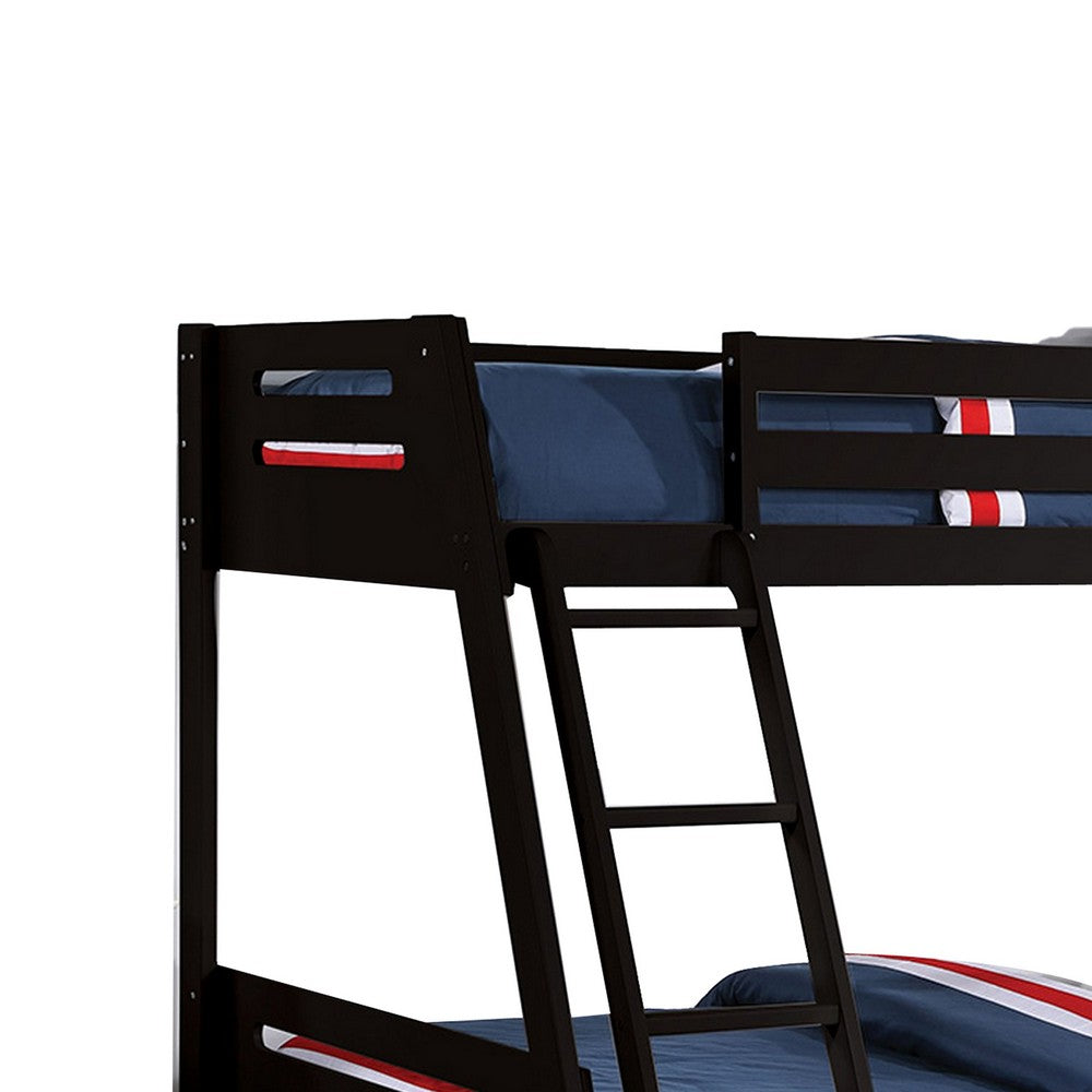Benjara Emily Twin Over Full Bunk Bed with Ladder, 2 Drawers, Black Solid Wood