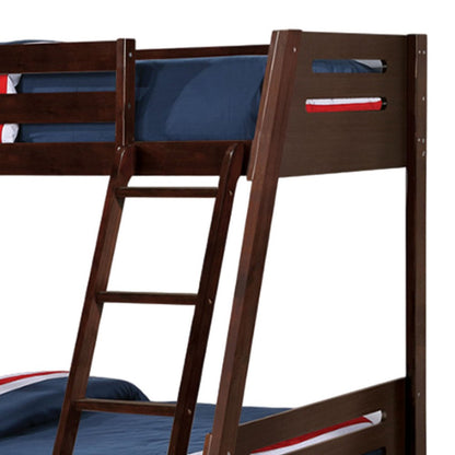 Benjara Emily Twin Over Full Bunk Bed with Ladder, 2 Drawers, Espresso Brown Wood