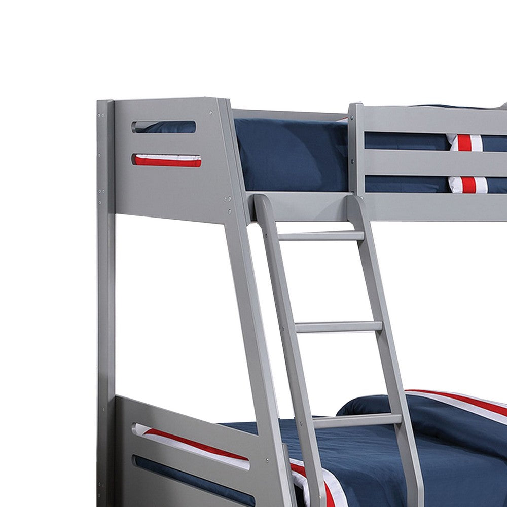 Benjara Emily Twin Over Full Bunk Bed with Ladder, 2 Drawers, Gray Solid Wood