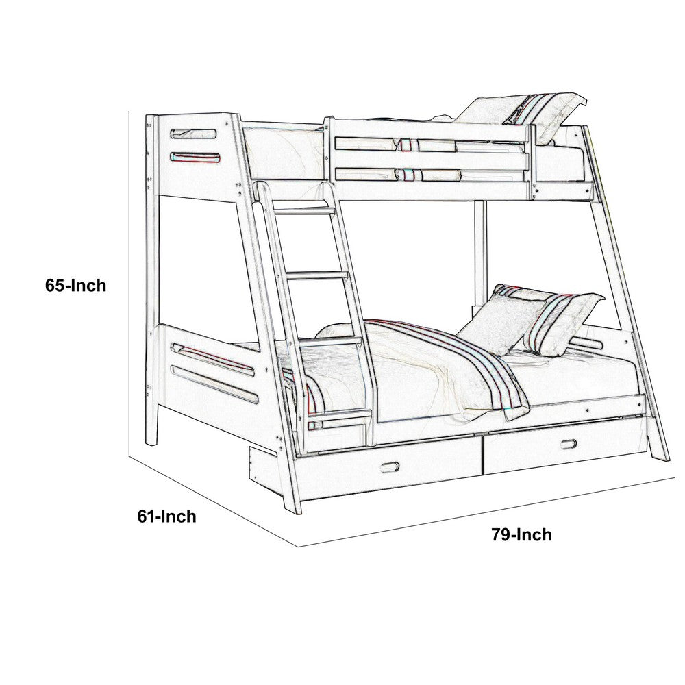 Benjara Emily Twin Over Full Bunk Bed with Ladder, 2 Drawers, Gray Solid Wood