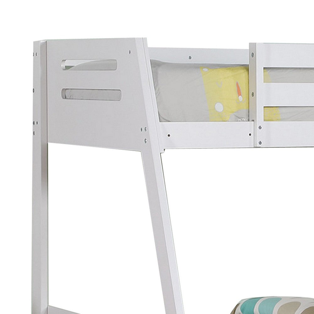 Benjara Emily Twin Over Full Bunk Bed with Ladder, 2 Drawers, White Solid Wood