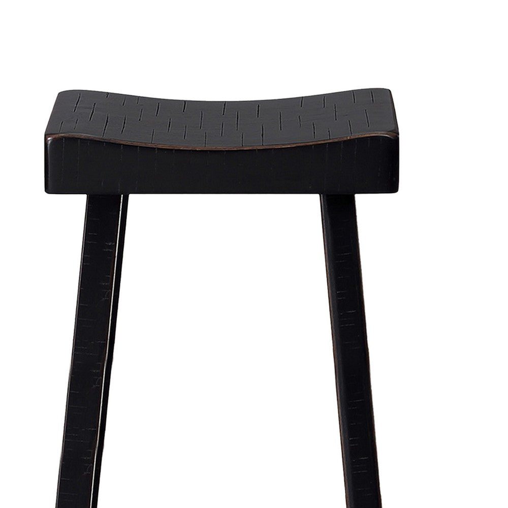 Benjara Bianca Counter Stool Set of 2, Saddle Seat, Farmhouses Black Solid Wood