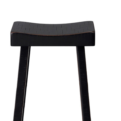 Benjara Bianca Counter Stool Set of 2, Saddle Seat, Farmhouses Black Solid Wood