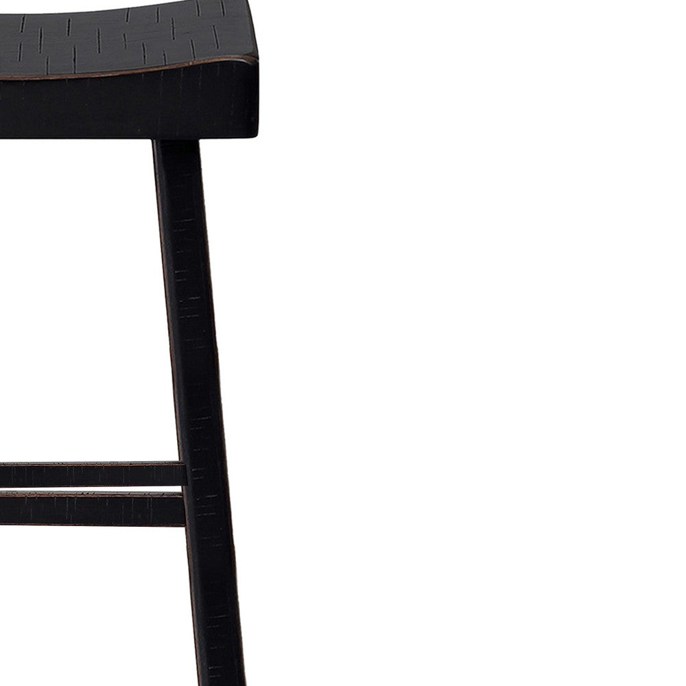 Benjara Bianca Counter Stool Set of 2, Saddle Seat, Farmhouses Black Solid Wood