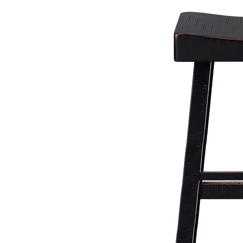 Benjara Bianca Counter Stool Set of 2, Saddle Seat, Farmhouses Black Solid Wood