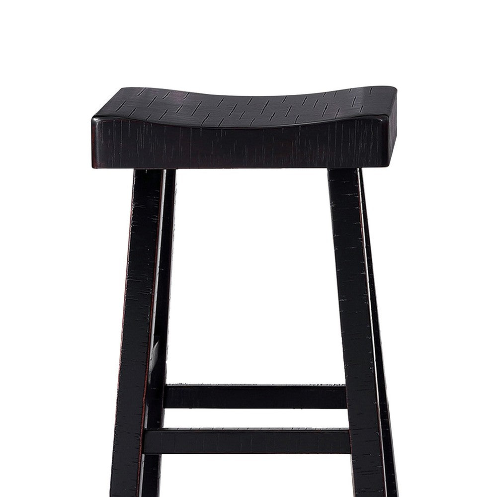 Benjara Bianca Barstool Set of 2, Saddle Seat, Farmhouses Style Black Solid Wood