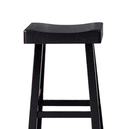 Benjara Bianca Barstool Set of 2, Saddle Seat, Farmhouses Style Black Solid Wood