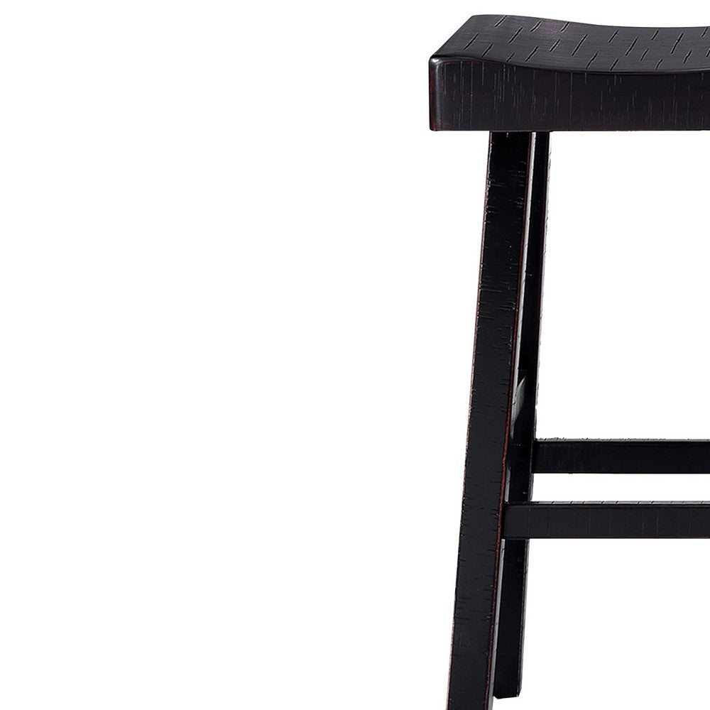 Benjara Bianca Barstool Set of 2, Saddle Seat, Farmhouses Style Black Solid Wood