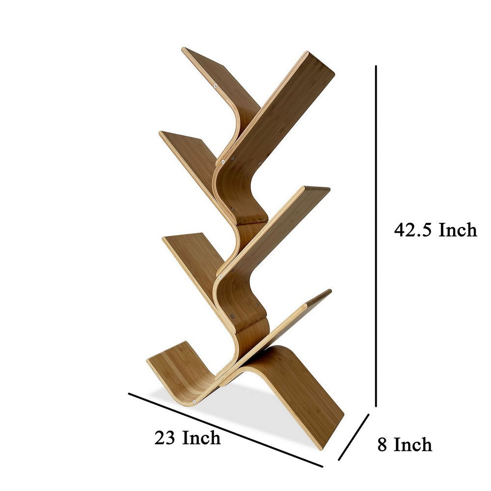 Benjara Irica Accent Bookshelf, 6 Diagonal Storage Shelves, Brown Bamboo, 43 Inch