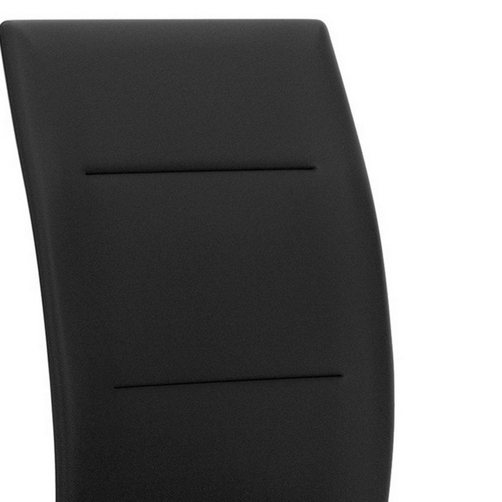 Benjara Miya Side Dining Chair Set of 2, Black Faux Leather, Sleek Metal Legs