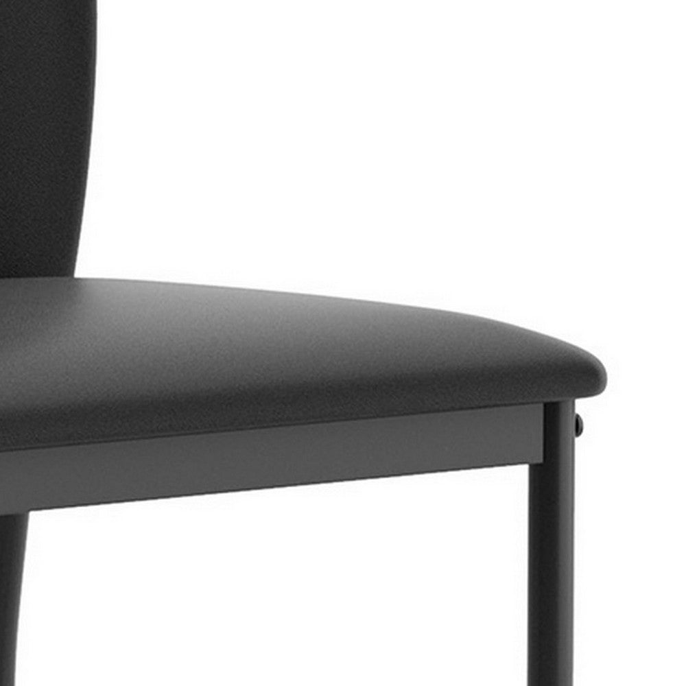 Benjara Miya Side Dining Chair Set of 2, Black Faux Leather, Sleek Metal Legs