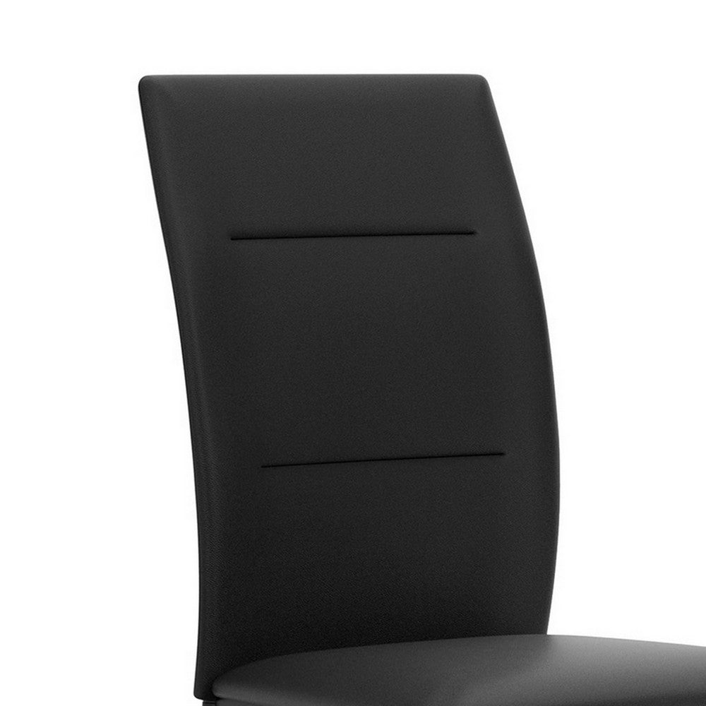 Benjara Miya Side Dining Chair Set of 2, Black Faux Leather, Sleek Metal Legs