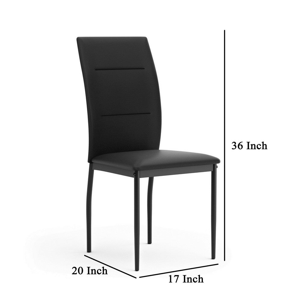 Benjara Miya Side Dining Chair Set of 2, Black Faux Leather, Sleek Metal Legs