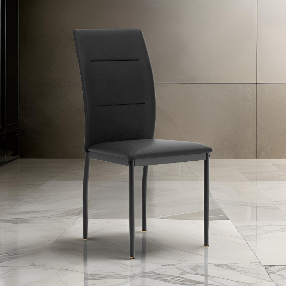 Benjara Miya Side Dining Chair Set of 2, Black Faux Leather, Sleek Metal Legs
