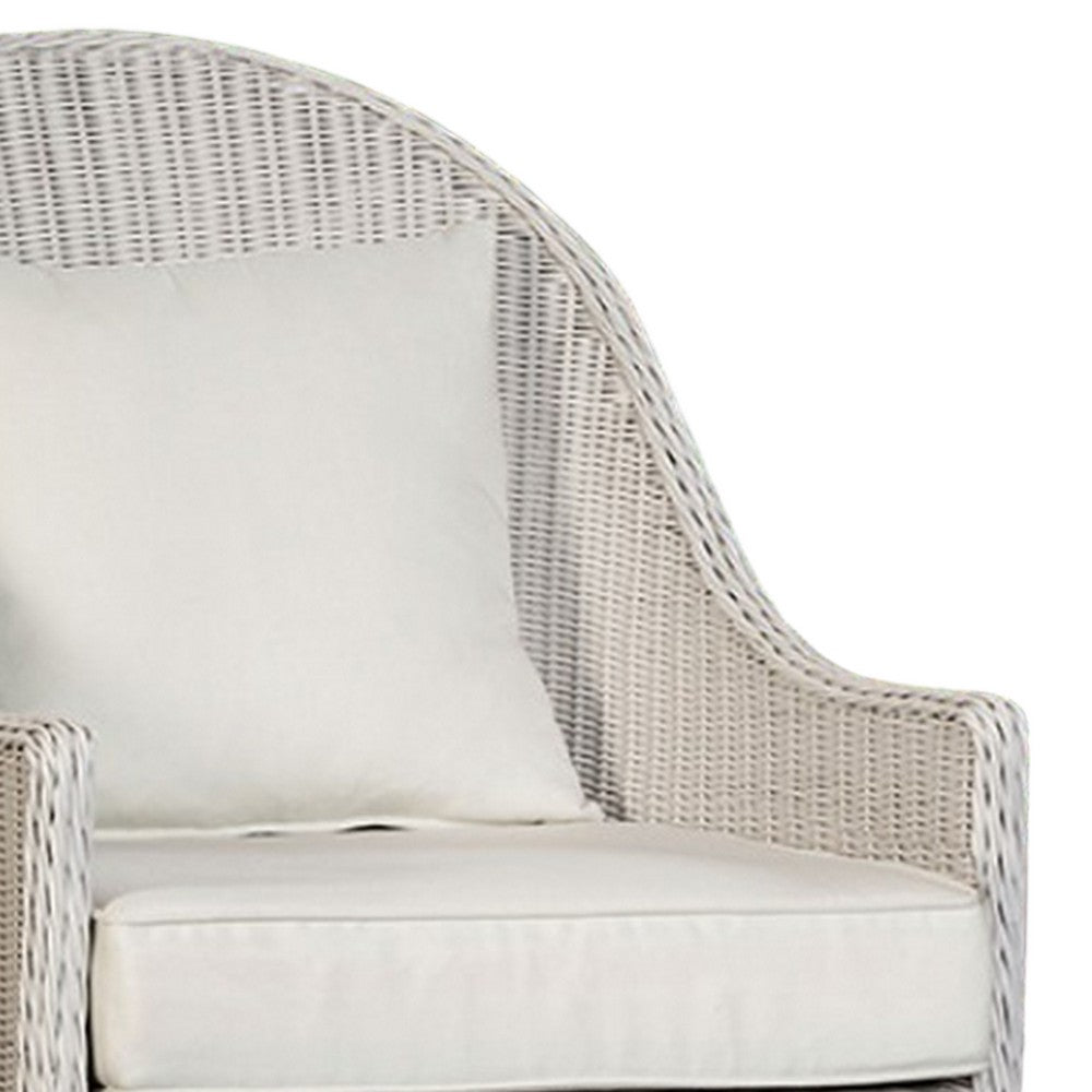 Benjara Tomo Outdoor Swivel Chair, Wingback Design, White Fabric, Wicker Rattan