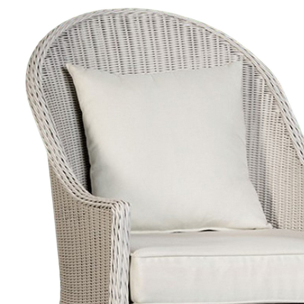 Benjara Tomo Outdoor Swivel Chair, Wingback Design, White Fabric, Wicker Rattan