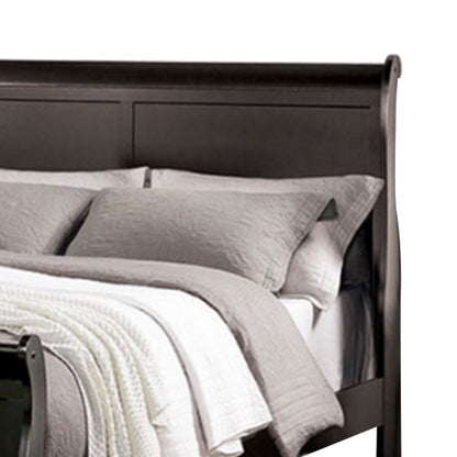 Benjara Ryla Twin Size Bed, Classic Sleigh Panel Headboard, Black Solid Wood