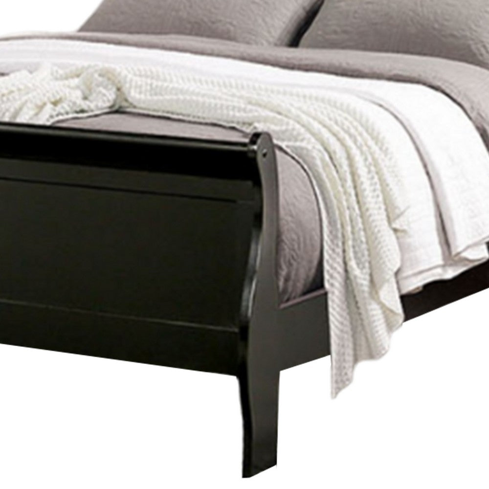 Benjara Ryla Twin Size Bed, Classic Sleigh Panel Headboard, Black Solid Wood
