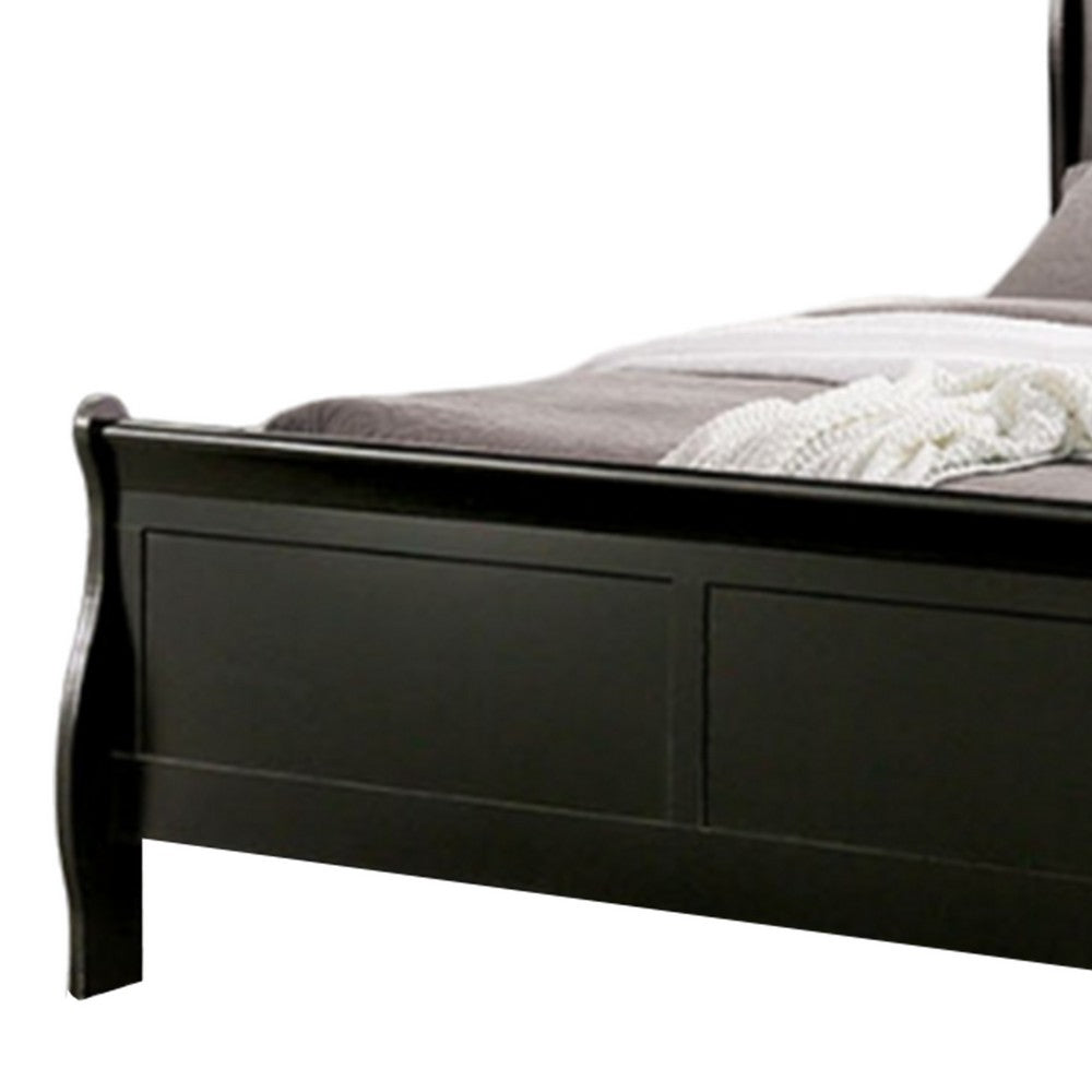 Benjara Ryla Twin Size Bed, Classic Sleigh Panel Headboard, Black Solid Wood