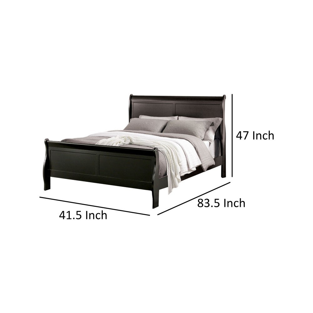 Benjara Ryla Twin Size Bed, Classic Sleigh Panel Headboard, Black Solid Wood