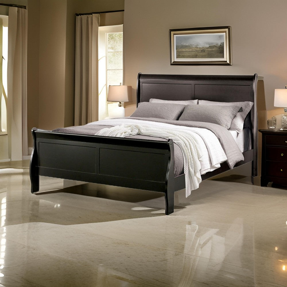 Benjara Ryla Twin Size Bed, Classic Sleigh Panel Headboard, Black Solid Wood