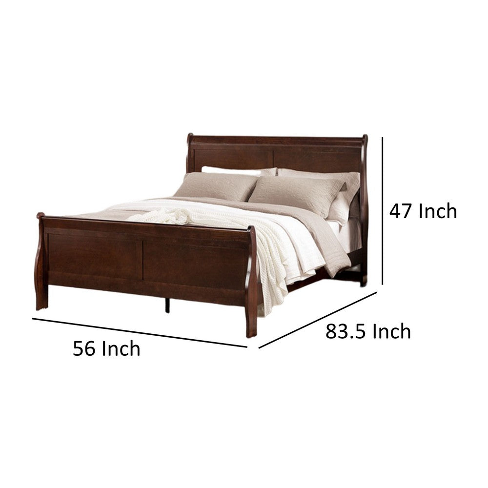 Benjara Ryla Full Size Bed, Sleigh Panel Headboard, Dark Cherry Brown Solid Wood