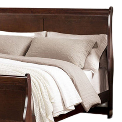 Benjara Ryla Queen Size Bed, Sleigh Panel Headboard, Dark Cherry Brown Solid Wood