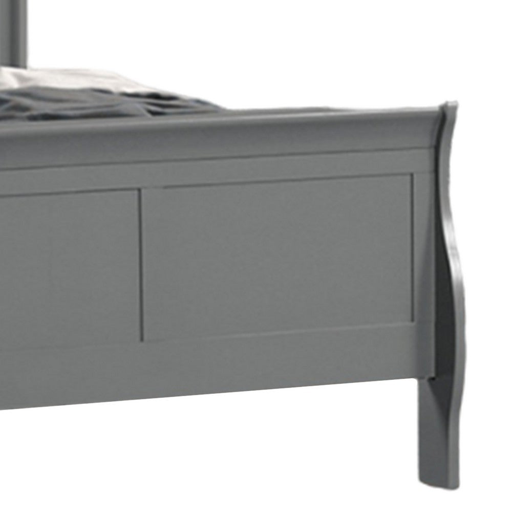 Benjara Ryla Full Size Bed, Sleigh Panel Headboard, Classic Light Gray Solid Wood