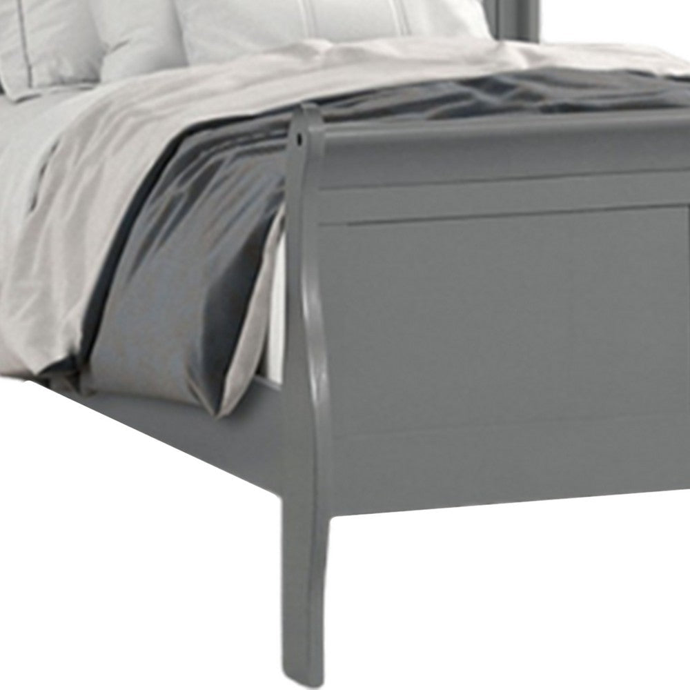 Benjara Ryla Full Size Bed, Sleigh Panel Headboard, Classic Light Gray Solid Wood