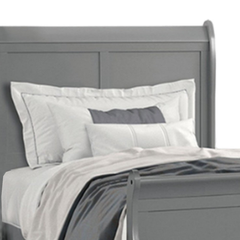 Benjara Ryla Full Size Bed, Sleigh Panel Headboard, Classic Light Gray Solid Wood