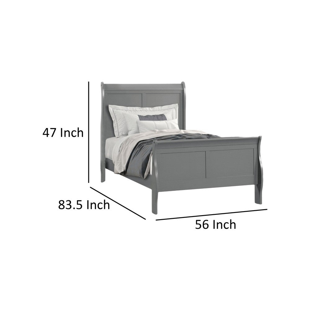 Benjara Ryla Full Size Bed, Sleigh Panel Headboard, Classic Light Gray Solid Wood