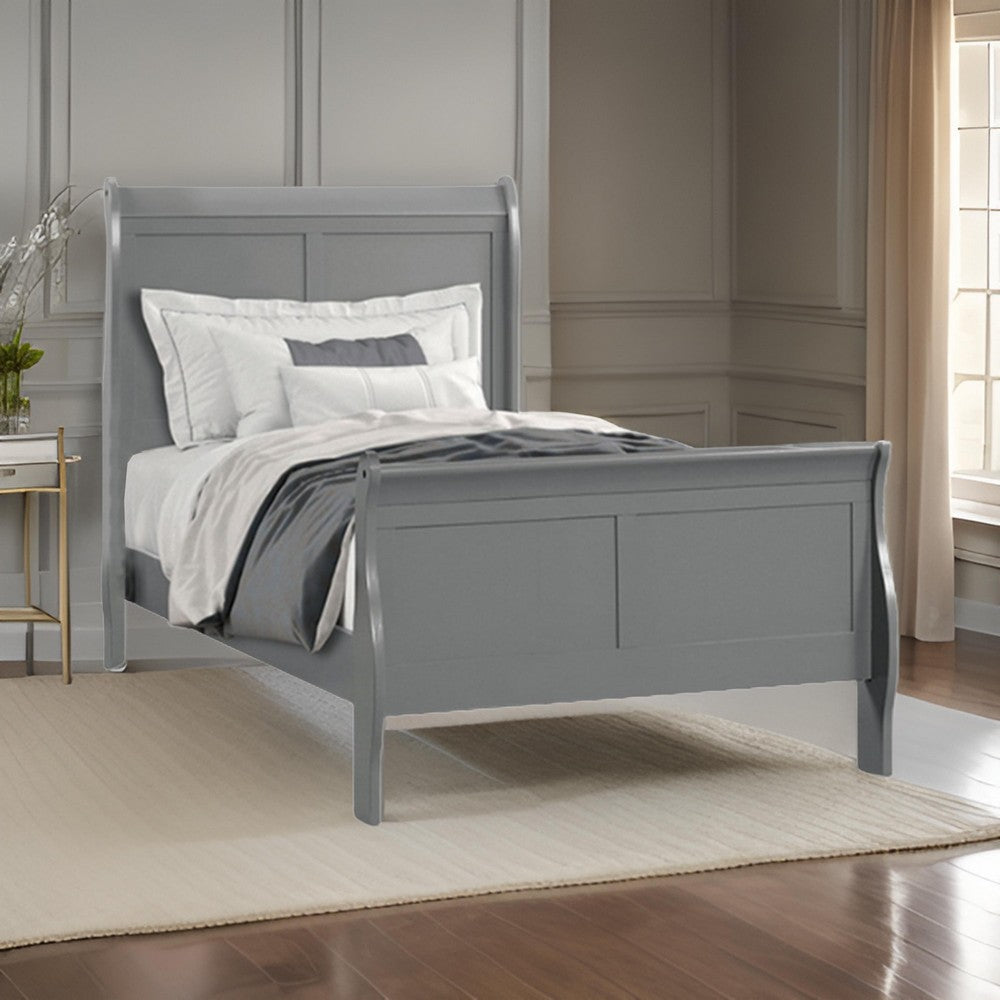 Benjara Ryla Full Size Bed, Sleigh Panel Headboard, Classic Light Gray Solid Wood