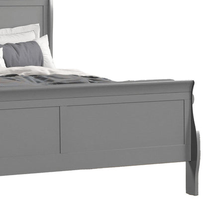 Benjara Ryla Queen Size Bed, Sleigh Panel Headboard, Classic Light Gray Solid Wood
