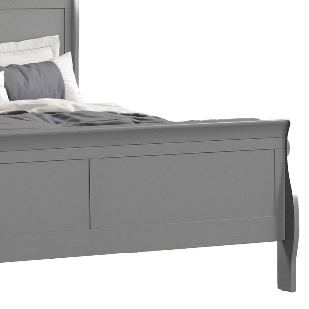 Benjara Ryla Twin Size Bed, Sleigh Panel Headboard, Classic Light Gray Solid Wood