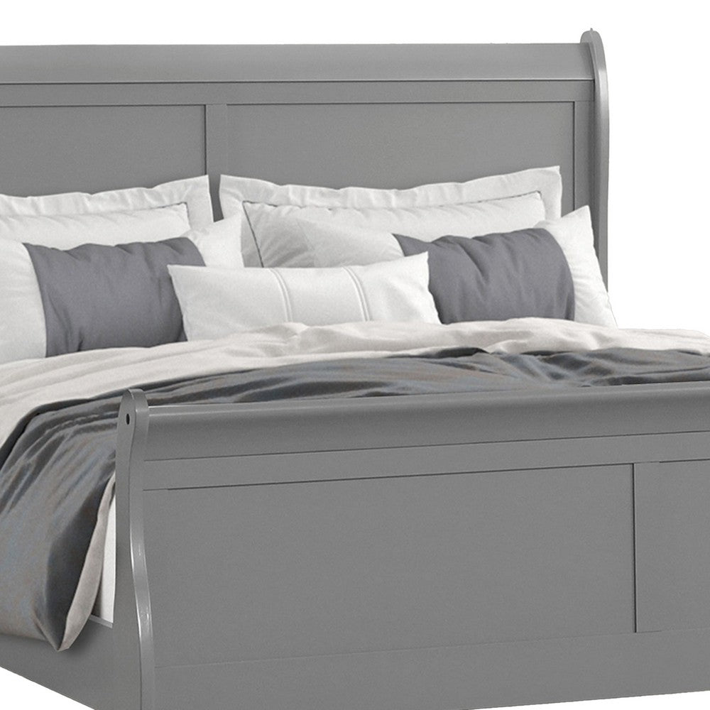 Benjara Ryla Twin Size Bed, Sleigh Panel Headboard, Classic Light Gray Solid Wood