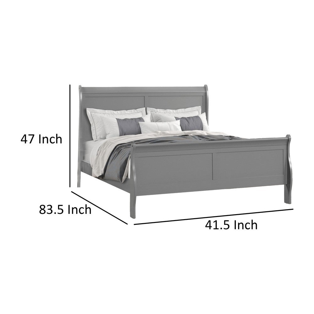 Benjara Ryla Twin Size Bed, Sleigh Panel Headboard, Classic Light Gray Solid Wood