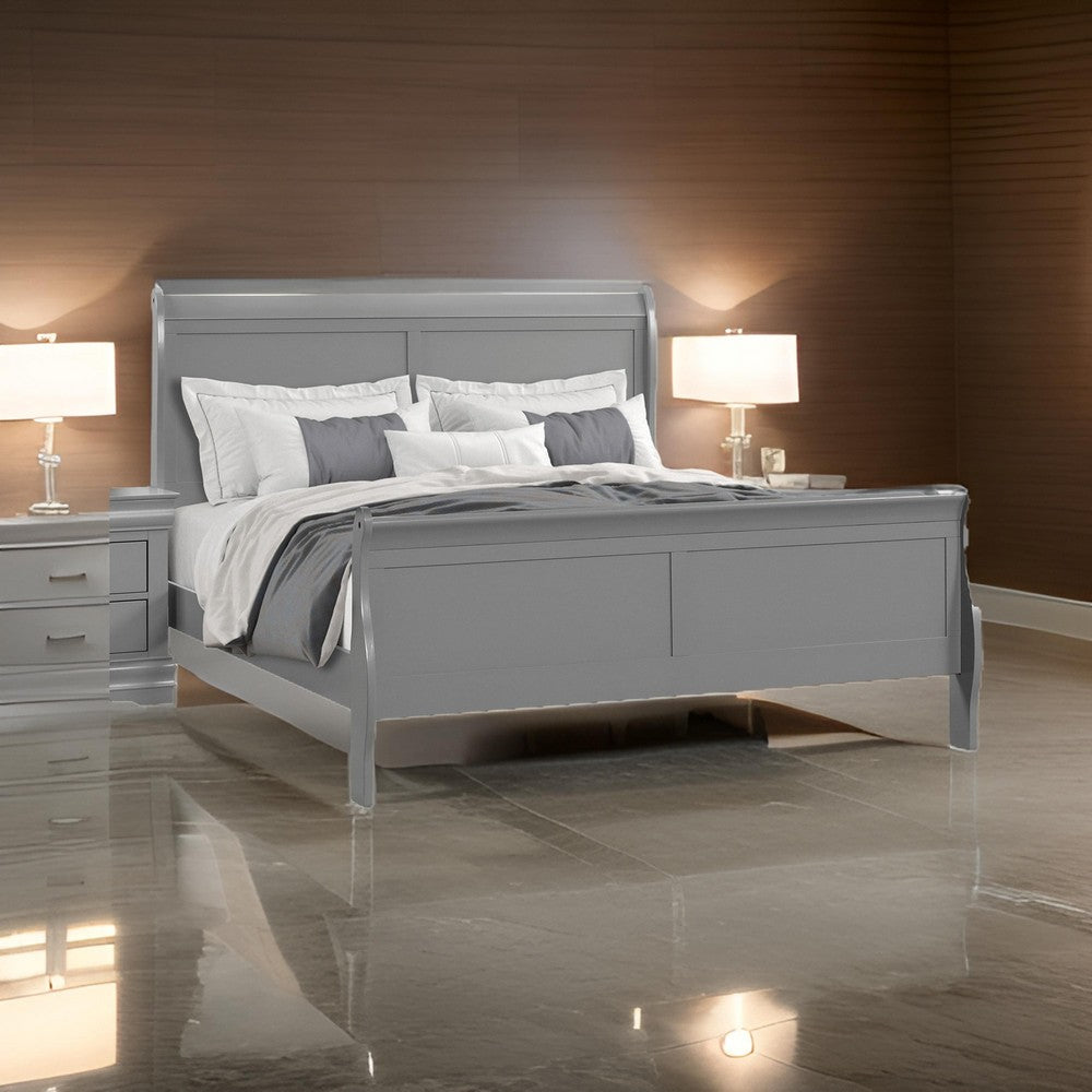 Benjara Ryla Twin Size Bed, Sleigh Panel Headboard, Classic Light Gray Solid Wood