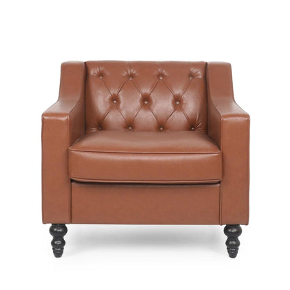 Benjara Accent Club Chair, Button Tufted, Diamond Stitch Light Brown Faux Leather