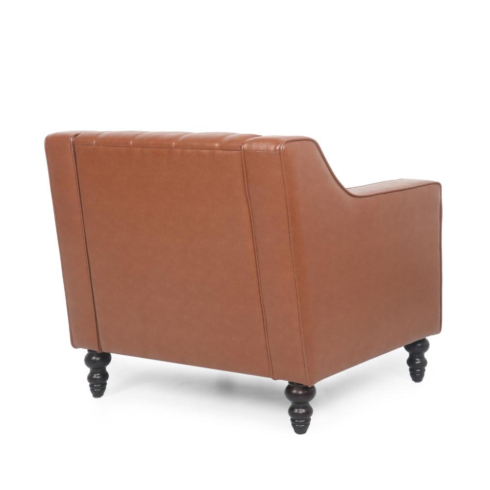 Benjara Accent Club Chair, Button Tufted, Diamond Stitch Light Brown Faux Leather