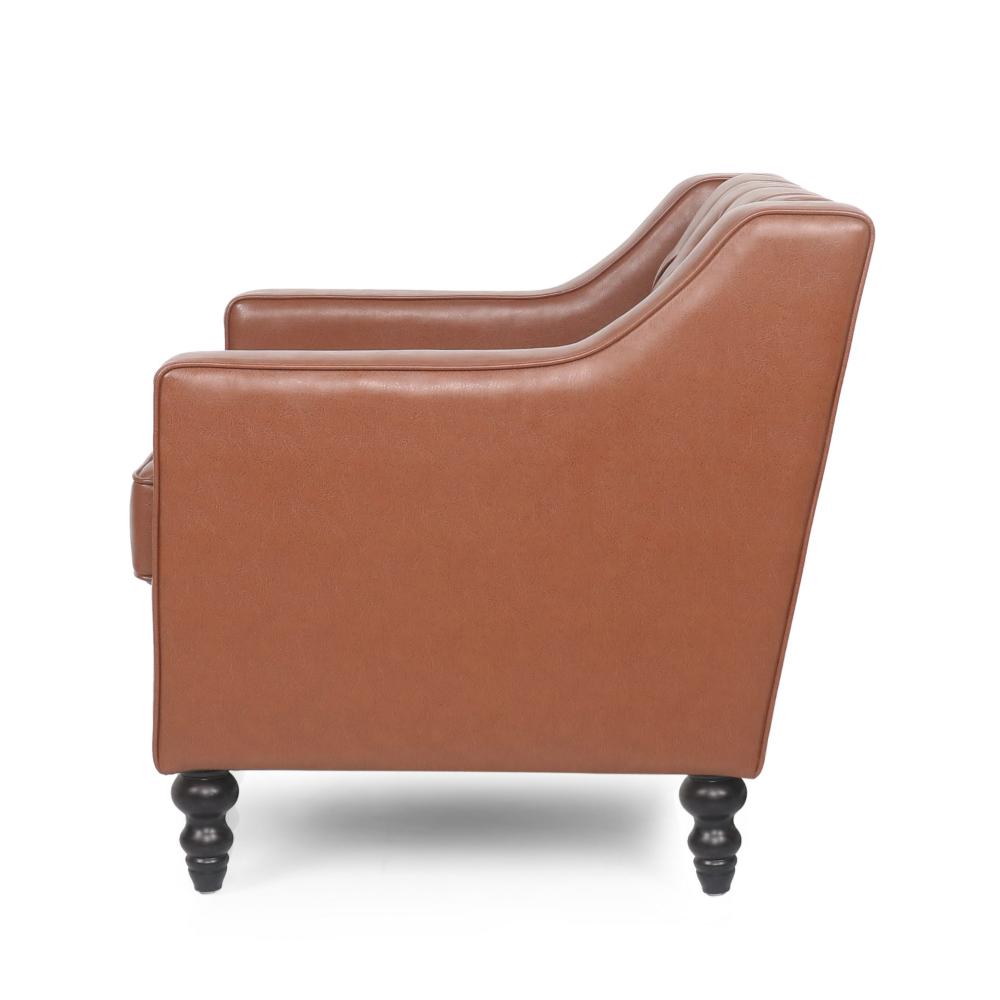Benjara Accent Club Chair, Button Tufted, Diamond Stitch Light Brown Faux Leather