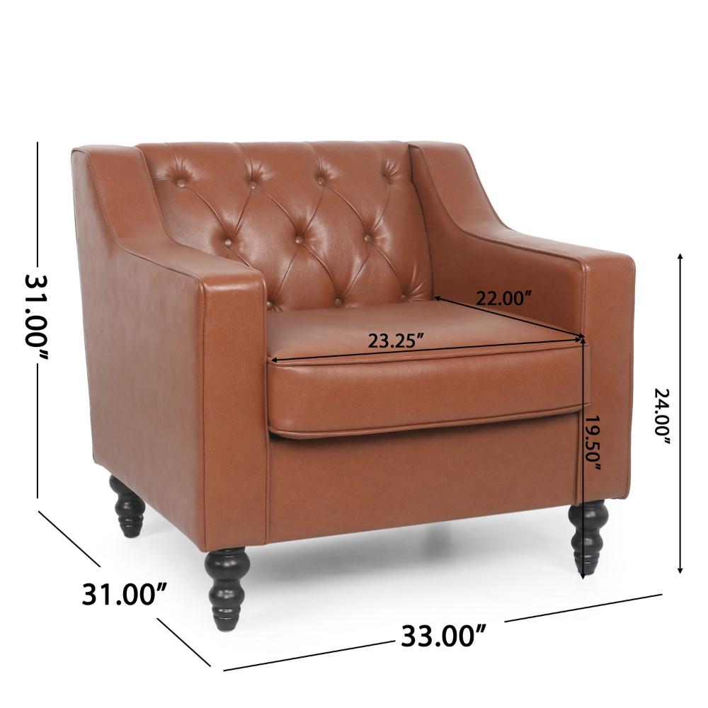 Benjara Accent Club Chair, Button Tufted, Diamond Stitch Light Brown Faux Leather